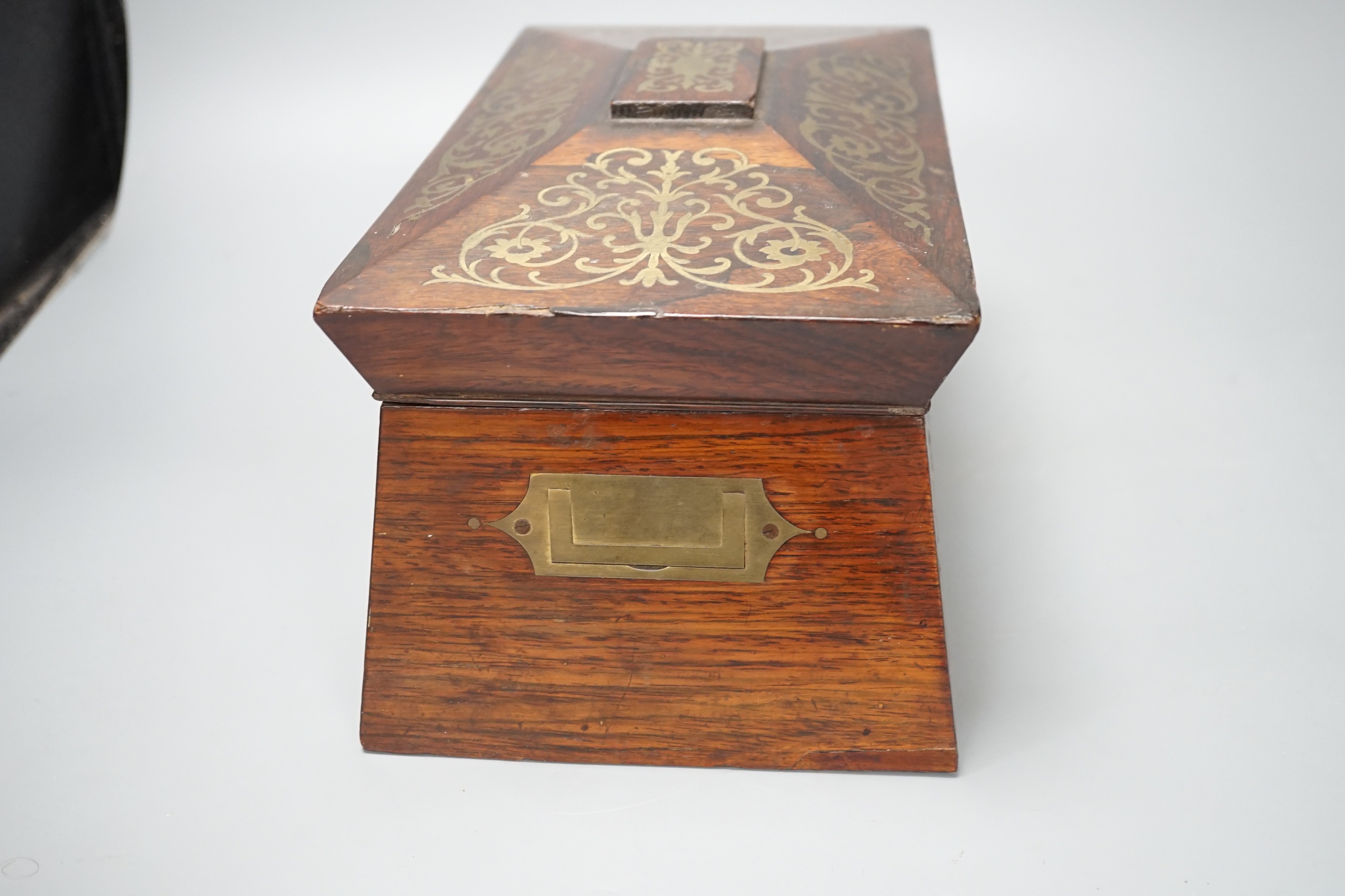 A George IV rosewood and cut brass tea caddy 33cm